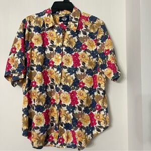 Men’s Dockers Floral Button Up Dress Shirt Short Sleeve Size L